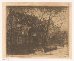 Bakside av hus langs vannet av Eduard Karsen (signed by artist)