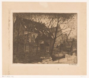 Bakside av hus langs vannet av Eduard Karsen (signed by artist)