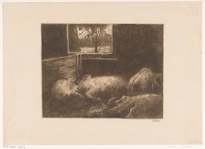 Griser i stall av Eduard Karsen (signed by artist)