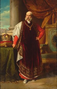 Portrett av Franz Joseph I av Østerrike som stormester i det gylne skinn, 1891. av Eduard Lebiedzki