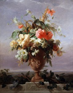 Elegant blomstervase på en avsats. Maleri av Eduard Muller (1823–1876). Privat samling. av Eduard Muller