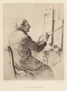 Portrett av Carl Spitzweg, tysk romantisk maler (litho) av Eduard von (after) Grutzner