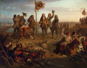Prins Eugene sender en budbringer til keiseren og informerer ham om seieren hans ..., ca 1860. av Eduard von Engerth