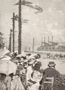 Hesteveddeløp ved Pompei-festivalene, Pompeii, Italia, gravering fra tegning av Edoardo Dalbono, fra L