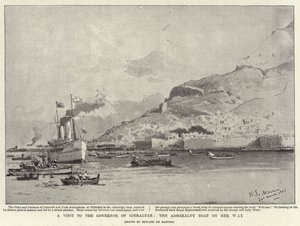 Et besøk til guvernøren i Gibraltar, Admiralitetsbåten på vei (litho) av Eduardo de Martino