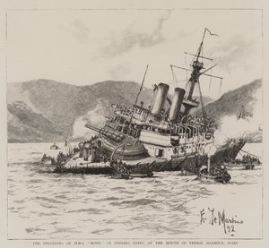 Strandingen av HMS Howe på Pereiro Reefs, ved munningen av Ferrol Harbour, Spania av Eduardo de Martino