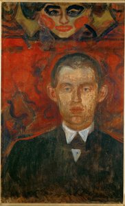 Edvard Munch, selvportrett med kvinnemaske (olje på tre) av Edvard Munch