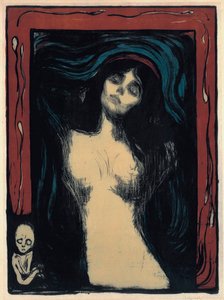 Madonna (forelsket kvinne). Verk av Edvard Munch (1863-1944), fargelitografi av Edvard Munch