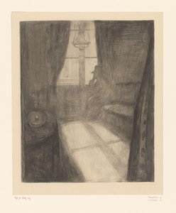Mann i et interiør som sitter ved vinduet Måneskinn. Night in Saint-Cloud (original tittel) av Edvard Munch
