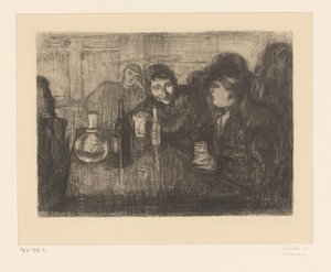 Menn rundt et bord på en kafé Kristiana (Oslo) bohemer I (original tittel) av Edvard Munch
