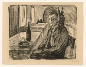Selvportrett med vinflaske av Edvard Munch