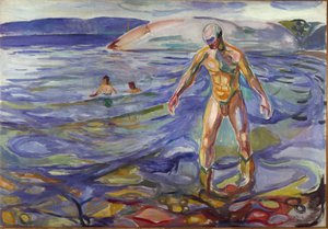 The Bather Painting by Edvard Munch (1863-1944) 1918 Sun. 138x199,5 cm Oslo, Kommunes Kunstsamlinger av Edvard Munch