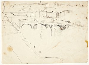 Utsikt fra et vindu ved Lungarno over elven mot Santo Spirito og San Miniato-åsene, Firenze av Edvard Weie