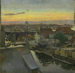 Utsikt over Wilders Plads på Christianshavn. Kveld av Edvard Weie