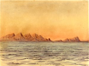 Sunset, Simons Bay, Sør-Afrika (wc på papir) av Edward Adrian Wilson