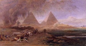 En campingvogn overtatt av en sandstorm, Egypt (akvarell og gouache på papir)