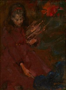 Å samle ved (olje på lerret) av Edward Atkinson Hornel