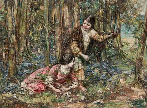 Girls In a Wood (olje på lerret) av Edward Atkinson Hornel