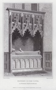 Monument til John Gower, i St Savios Church, Southwark (gravering) av Edward Blore