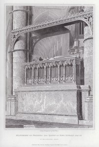 Monument til Philippa, dronningen av kong Edward den 3., i Westminster Abbey (gravering) av Edward Blore