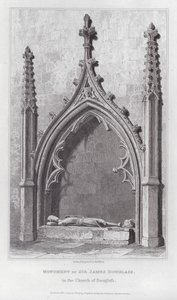 Monument til Sir James Douglass, i Church of Douglass (gravering) av Edward Blore