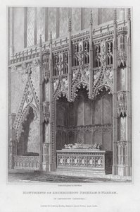 Monumenter av erkebiskopene Peckham og Warham, i Canterbury Cathedral (gravering)