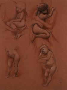 Studier av barn i mødres armer, 1887 (svart, rødt og hvitt kritt på rødt papir) av Edward Burne Jones