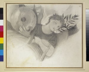 Study for a Head in The Days of Creation, ca. 1871 - 1875 (grafitt og svart kritt på off-white papir) av Edward Burne Jones