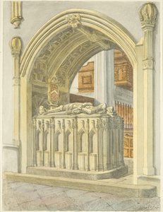 Tomb of Robert Fitzharding, død 1170, i Bristol Cathedral (blyant og akvarell på papir) av Edward Cashin