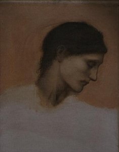 En studie av et jentehode (olje på lerret) av Edward Coley Burne Jones