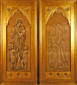 Kristus velsigner de små barna og kvinner som bringer barn til Kristi nærvær (svart-hvitt kritt på papir) av Edward Coley Burne Jones