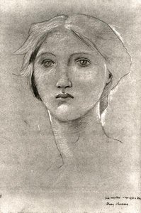 Head of a Girl, ca. 1893-96 (fargestift med forhøyning på brunt vellum) (s/hvitt-bilde) av Edward Coley Burne Jones
