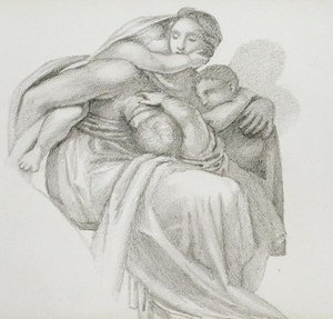 Mor og tre barn (blyant på papir) av Edward Coley Burne Jones