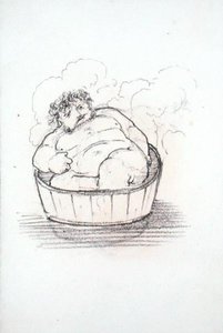 William Morris (1834-96) i et badekar, fra et album med tegninger (blyant på papir) av Edward Coley Burne Jones