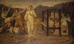 Amor og psyke - Palace Green veggmalerier - Psyche satt av Venus the Task, 1881 av Edward Burne Jones
