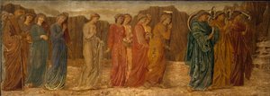 Cupid og Psyche - Palace Green veggmalerier - Kongen og andre sørgende forlater Psyche til monsteret, 1881 av Edward Burne Jones