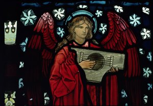 Detalj av Angel Musician, laget av William Morris and Co., 1882 farget glass av Edward Burne Jones