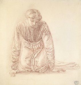 Knelende figur av en kvinne (mørkerødt kritt på hvitt papir)