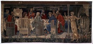 Quest for the Holy Grail Tapestries, Panel 1, Knights of the Round Table kalt til Quest by the Strange Damsel, 1898-1899 av Edward Burne Jones