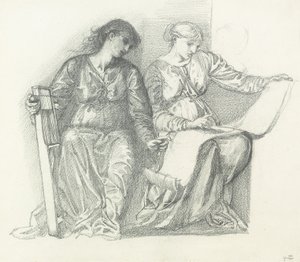 Studie for "Musikk", ca. 1865 av Edward Burne Jones