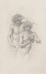 Studie av to mannlige nakenbilder for "Arthur in Avalon", ca. 1885