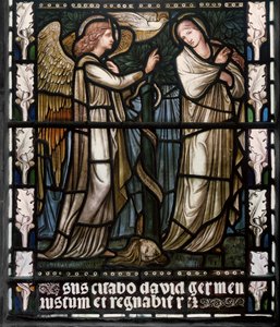 Bebudelsen, 1876 (farget glass) av Edward Burne Jones