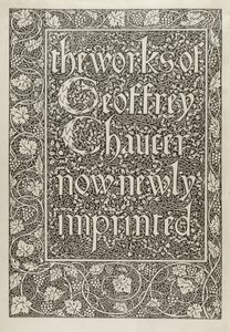 Tittelside, fra The Works of Geoffrey Chaucer nå nylig påtrykt, gravert av William Morris (1834-96) 1896 av Edward Coley after Burne Jones
