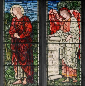 Birmingham, Acocks Green, St Mary The Virgin, Morris & Co., Edward Burne-Jones, John Henry Dearle (1859-1932), St John & Angel with Scroll, 1895