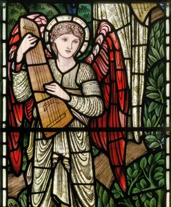 Wilden, All Saints, Morris & Co., Edward Burne-Jones, John Henry Dearle (1859-1932), Angels Of Paradise, Angel Musicians, detalj, 1902-1914, Louisa, Alfred, The Baldwins, statsminister, metodist, Wo
