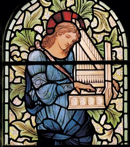 Wilden, All Saints, Morris & Co., Edward Burne-Jones, John Henry Dearle (1859-1932), St Cecilia, detalj, 1902, Louisa, Alfred, The Baldwins, statsminister, metodist, Worcestershire, Arts & Crafts, R
