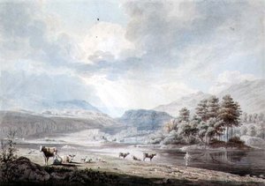 Lake amongst Hills (penn og blekk, akvarell og vask på papir) av Edward Dayes