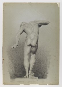 Nakenstudie, ca. 1848 (svart og hvit fargestift på blågrønt, middels tykt, lett strukturert vevd papir) av Edward Docker