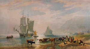 A Summer Evening: Landing Cattle, 1858, 1935 av Edward Duncan