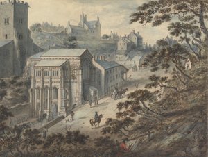 St. Winifred's Well, Holywell, Flintshire, Wales med kunstneren i forgrunnen...